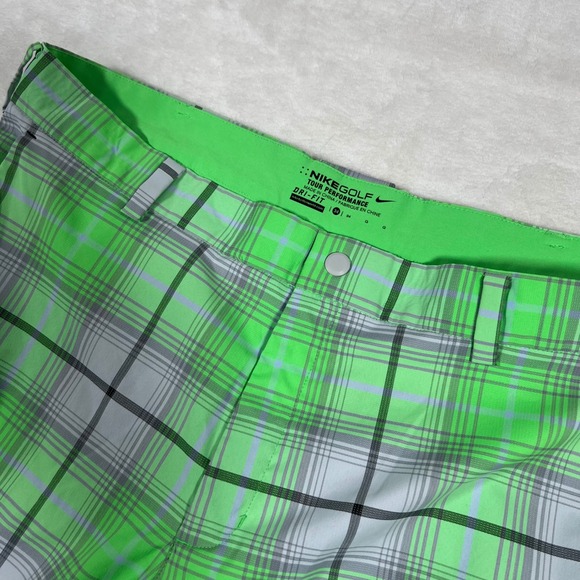 Nike Golf Tour Performance Shorts Plaid Dri-FIT‎ Athletic Green Gray Mens 34 - Picture 1 of 6